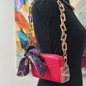 Valentino Beaute cosmetic  pouchw/V" Logo Zipper with unbranded chain & scarf